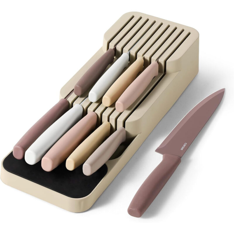 10 Pcs Kitchen Knife Set with In-Drawer Knife Block